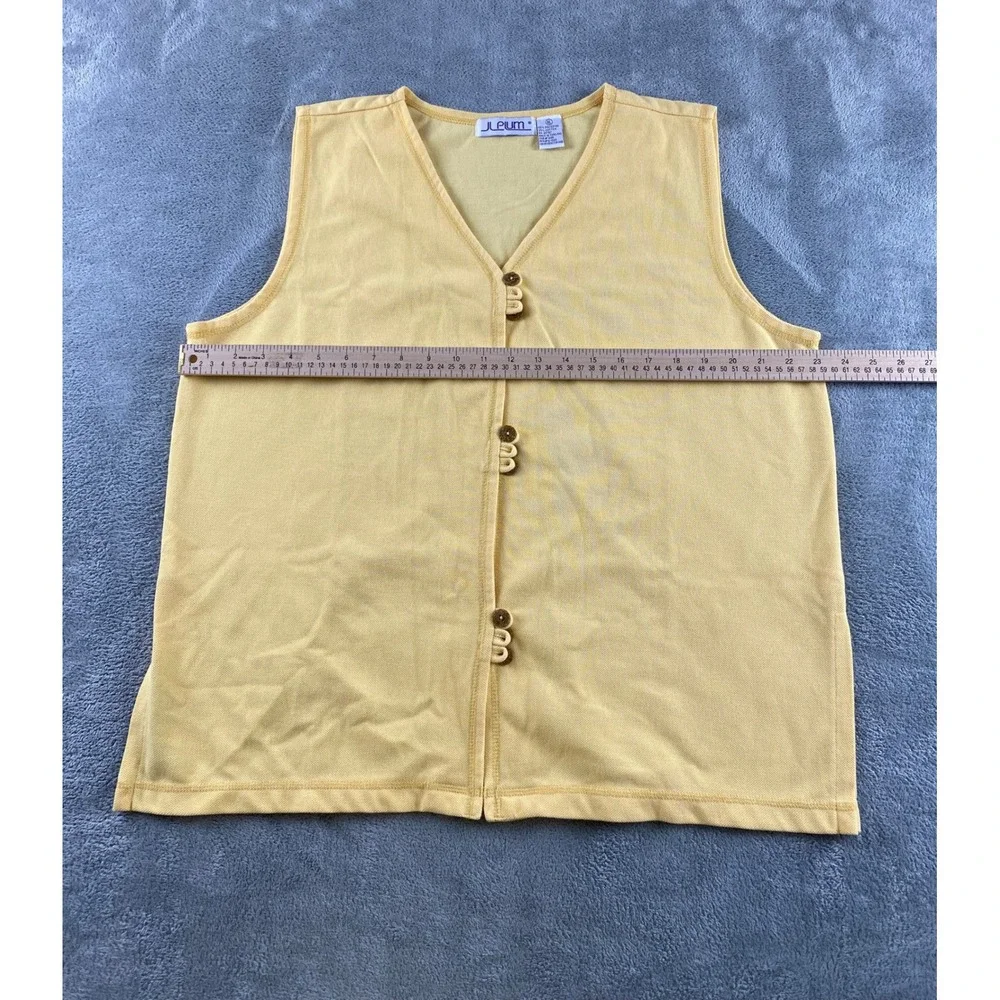 J.L. Plum Womens XL Yellow‎ Pique Knit Button Front V-Neck Sleeveless Vest